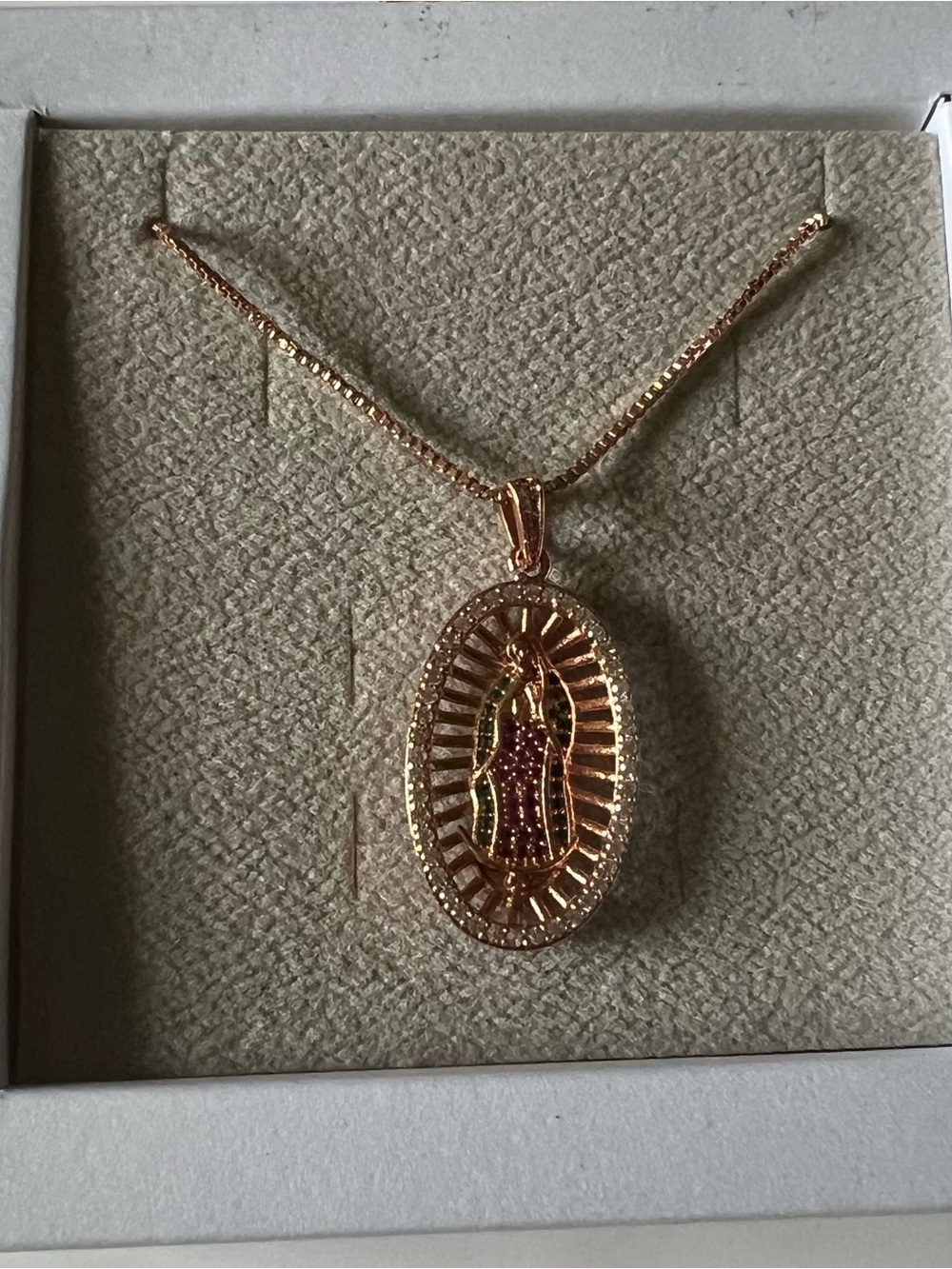Chloe di Leo rose gold pendant Necklace featuring our lady of Guadalupe